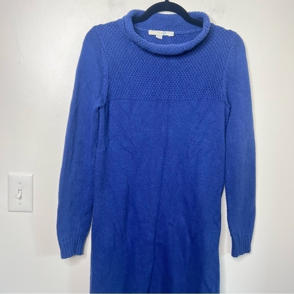 BODEN Mock Turtleneck Blue Waffle cashmere blend Sweater Dress - Picture 5 of 10